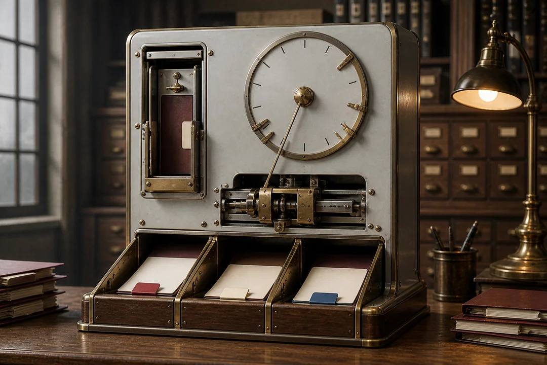 A mechanical instrument sorts grant files by eligibility and deadline